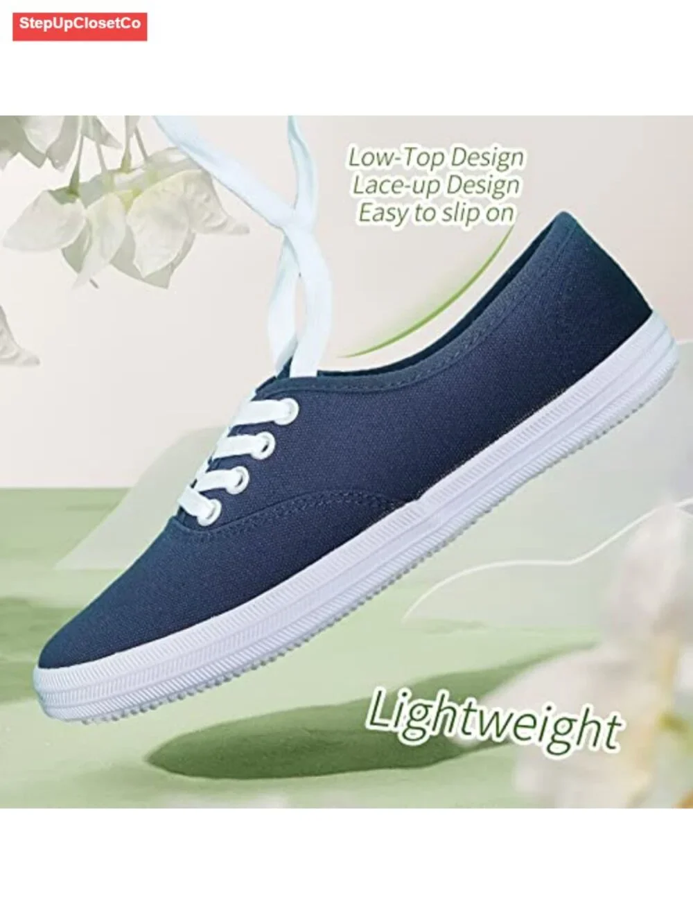 Women's White Canvas Low Top Lace-up Casual Sneakers